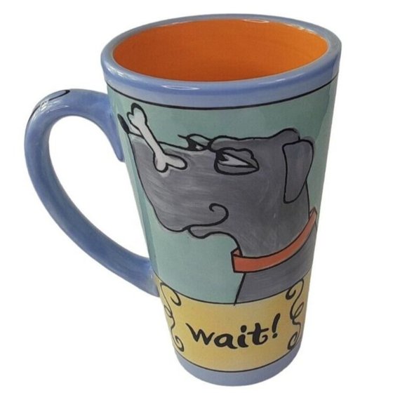 Ursula Dodge Other - Ursula Dodge Hand Painted Ceramic Mug Cup Dog with Bone Waiting Scene 6" Tall/GC